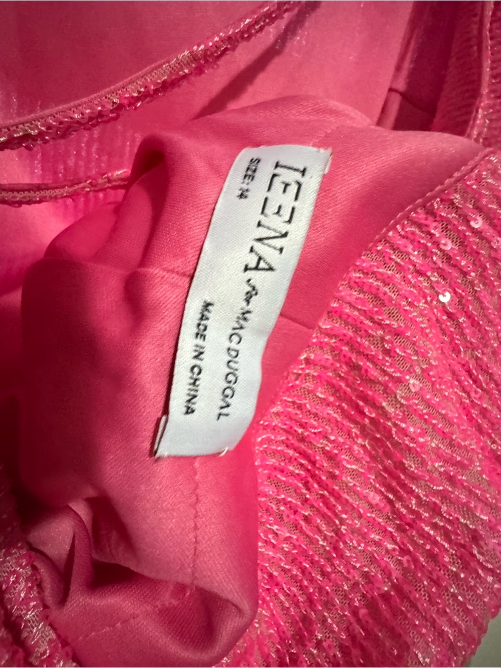leena for Mac Duggal One-Shoulder Sparkle Gown in Bright Pink Size 14 - Picture 6 of 9